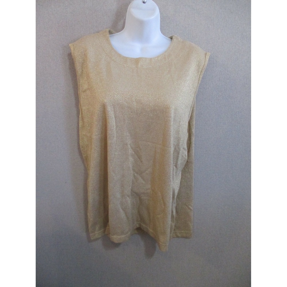 VTG Stephanie Andrews Top Plus Size 3X Gold Metallic Sleeveless Sparkly Evening